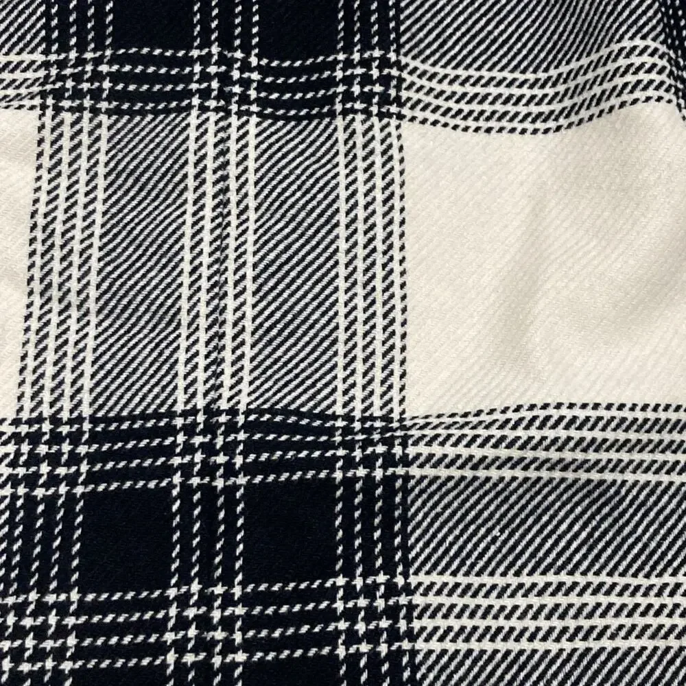 Vtg 90’s Talbots Wool Blend Skirt Ivory Black Plaid Pockets Lined Schoolgirl 10